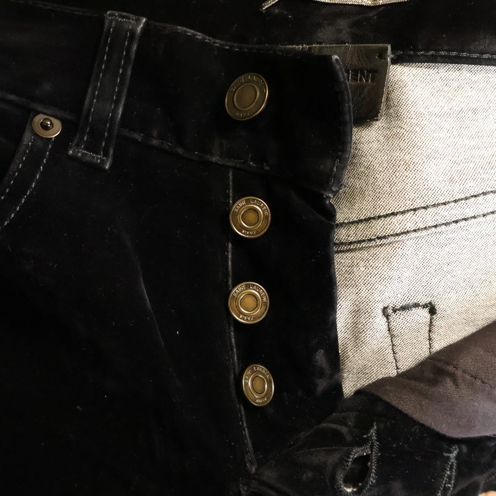 SAINT LAURENT PARIS(サンローランパリ) ボタンフライ ベロアストレートパンツ 530365 Y890R ブラック