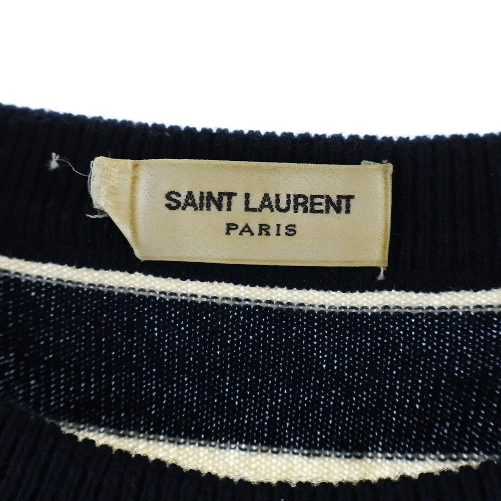 SAINT LAURENT PARIS(サンローランパリ) ダメージ加工 ウールボーダー 長袖ニット セーター 454193 Y1SM1 ネイビー/ホワイト