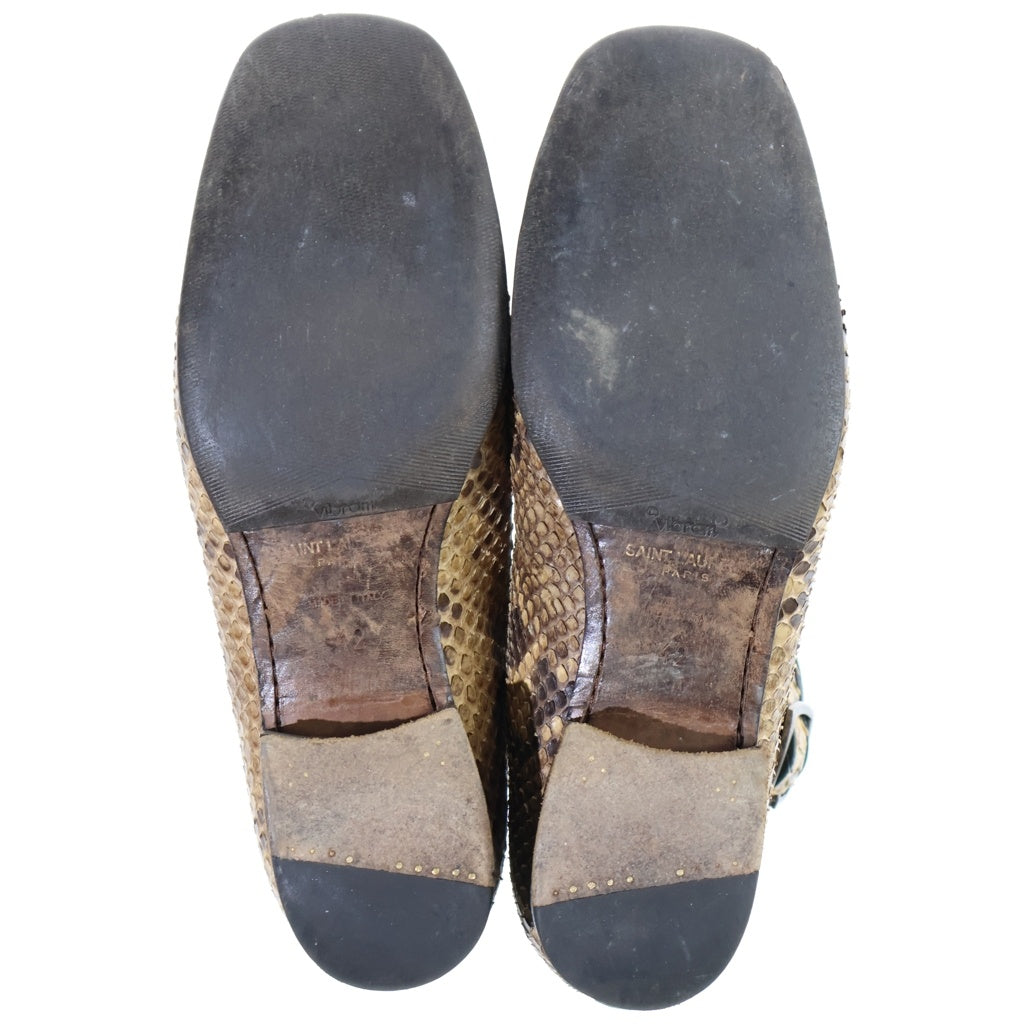 SAINT LAURENT PARIS(サンローランパリ) MILES BOOTS パイソンレザー ベルテッドブーツ ベージュ 552702
