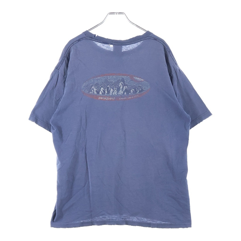 PATAGONIA(パタゴニア) 90S VINTAGE USA製 両面ロゴプリント クルーネック半袖Tシャツ カットソー ネイビー