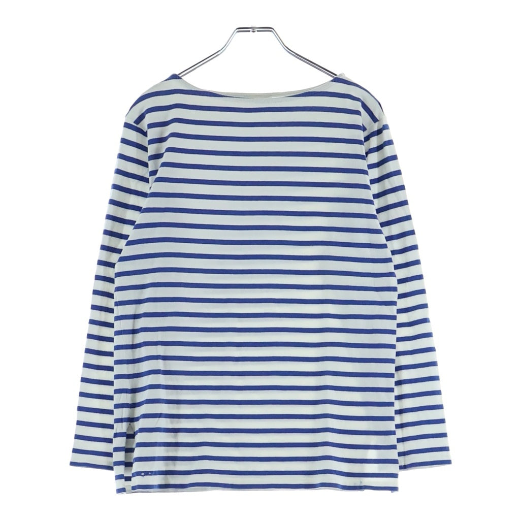 SAINT LAURENT PARIS(サンローランパリ) 15SS Hedi期 サイコロック期 サイドスリット ボーダーボートネック長袖Tシャツ ブルー/ホワイト UP53 2014 00702