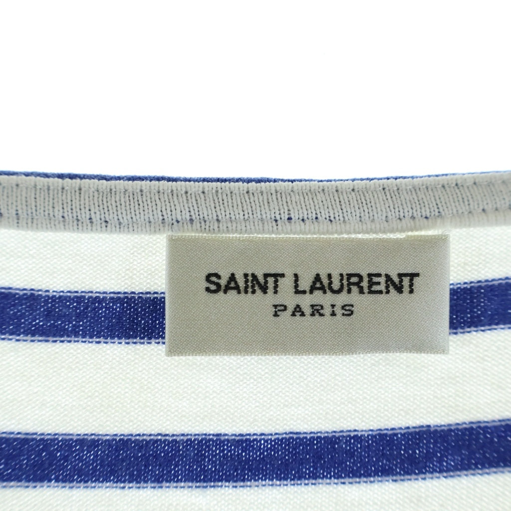 SAINT LAURENT PARIS(サンローランパリ) 15SS Hedi期 サイコロック期 サイドスリット ボーダーボートネック長袖Tシャツ ブルー/ホワイト UP53 2014 00702
