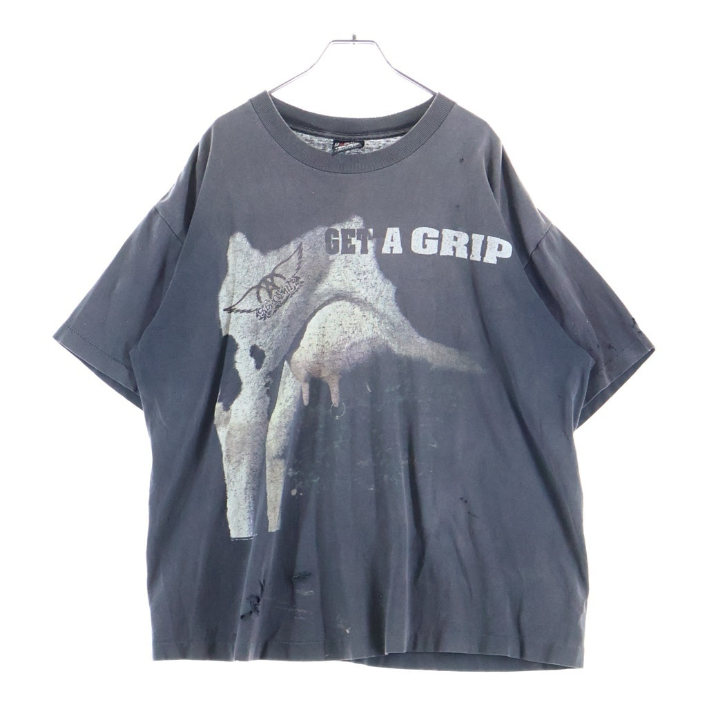 VINTAGE(ヴィンテージ) 90S AEROSMITH GET A GRIP 1993 エアロスミス ゲットアグリップ 両面プリント クルーネック半袖バンドTシャツ ブラック
