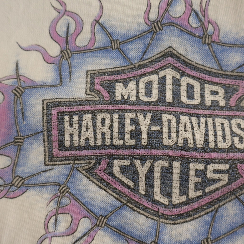 HARLEY DAVIDSON(ハーレーダビッドソン) 90s VINTAGE Blue Flame L/S Tee ヴィンテージ ブルーフレイム アイアンクロス 長袖Tシャツ カットソー ホワイト