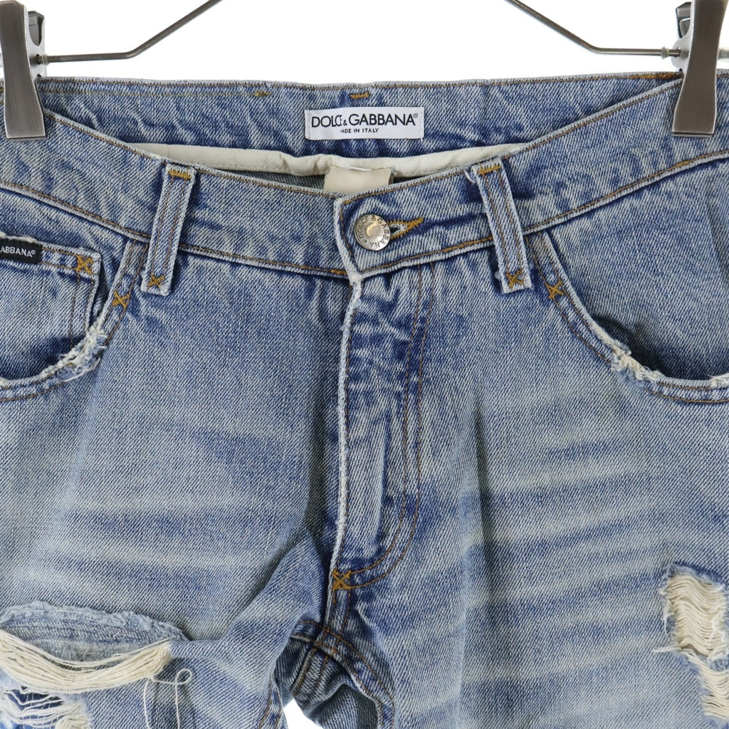 DOLCE & GABBANA(ドルチェアンドガッバーナ) OLD Crash Straight Denim Pants オールド クラッシュ リペア加工 ストレート デニム パンツ インディゴ P61T 9408