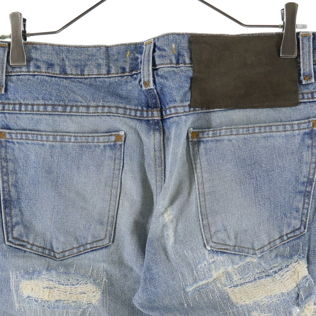 DOLCE & GABBANA(ドルチェアンドガッバーナ) OLD Crash Straight Denim Pants オールド クラッシュ リペア加工 ストレート デニム パンツ インディゴ P61T 9408