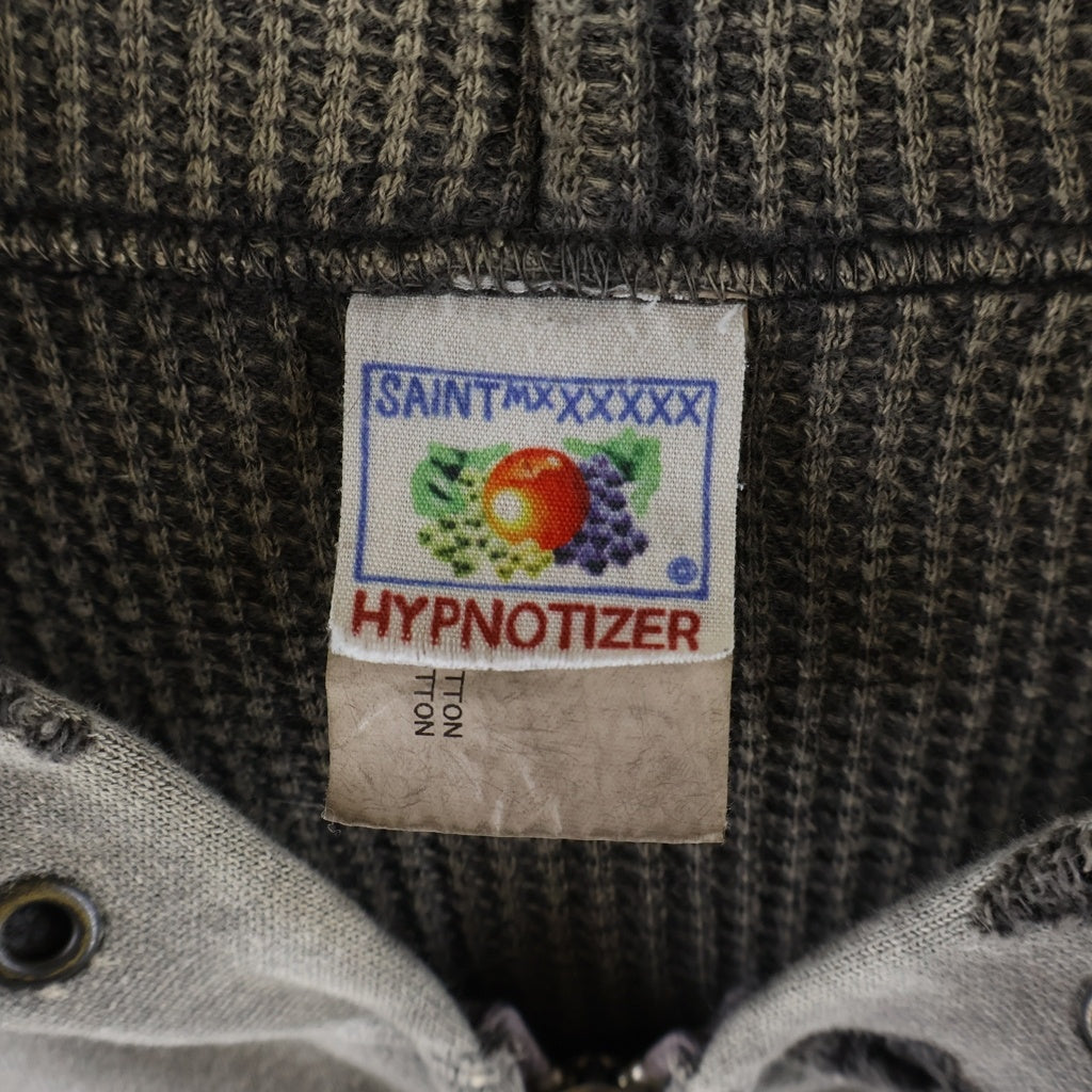 SAINT MICHAEL(セントマイケル) 24AW DBL FC ZIP HOODIE ダブルフェイス 裏地サーマル ダメージ加工 ジップアップスウェットパーカー フーディー グレー SM-YS1-0000-042