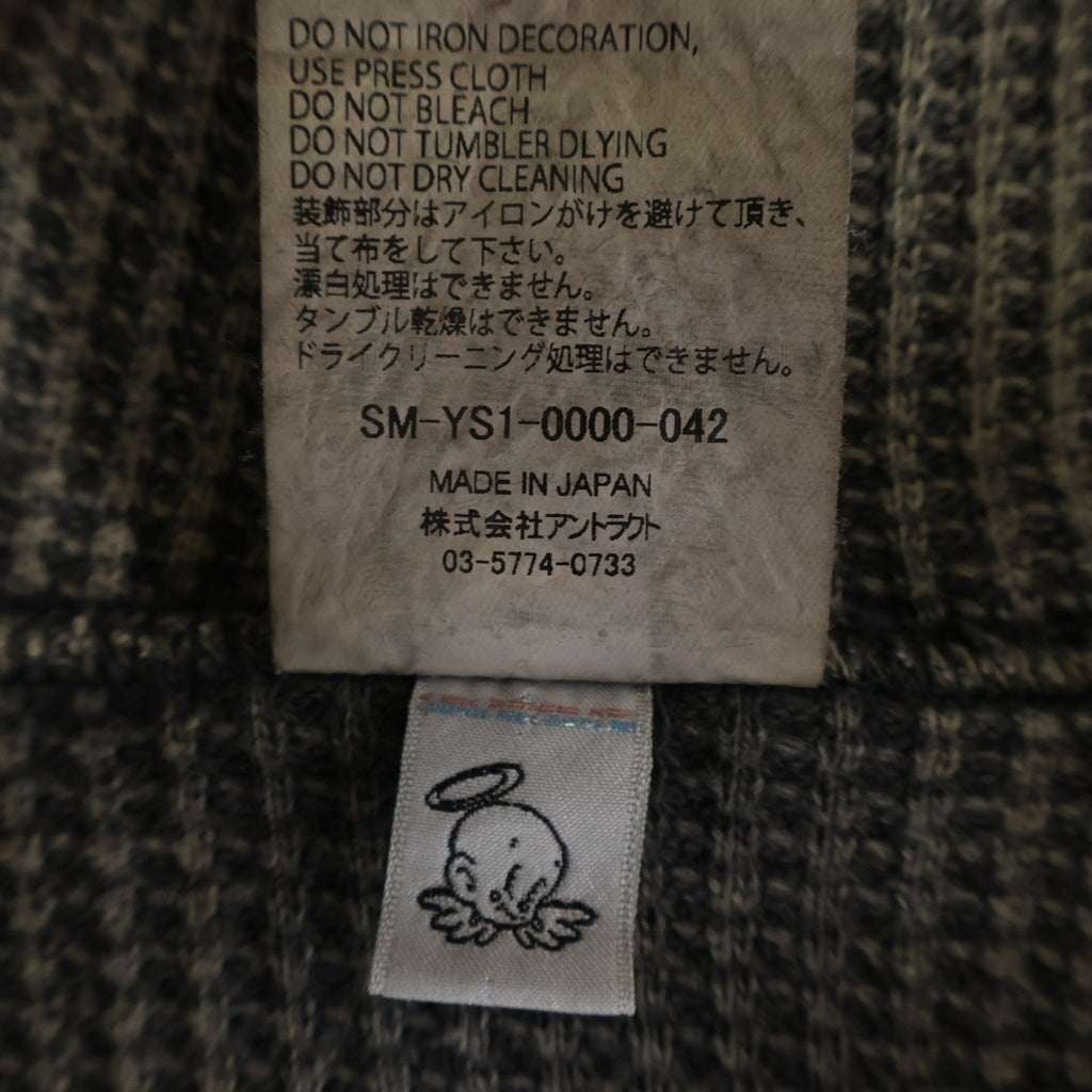 SAINT MICHAEL(セントマイケル) 24AW DBL FC ZIP HOODIE ダブルフェイス 裏地サーマル ダメージ加工 ジップアップスウェットパーカー フーディー グレー SM-YS1-0000-042