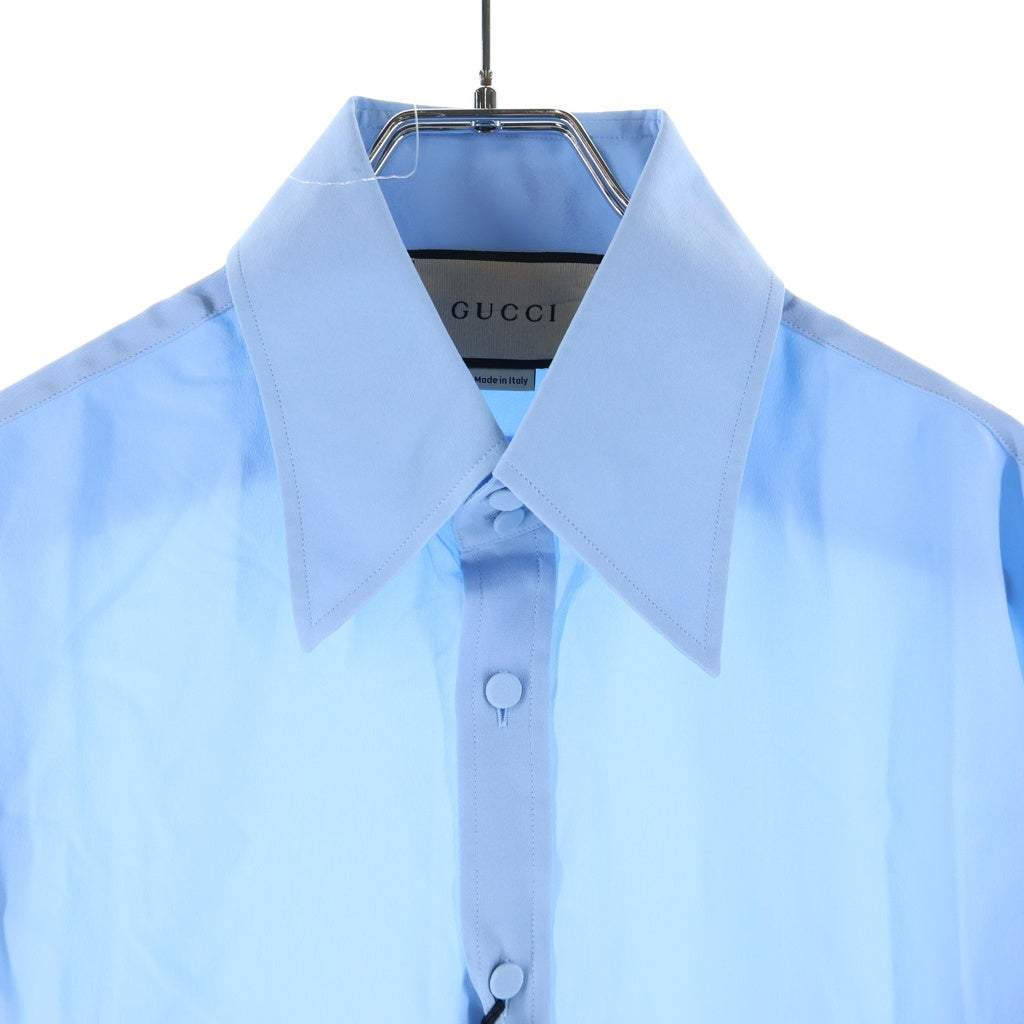 GUCCI(グッチ) 22SS Crepe De Chine Formal Shirt クルミボタン シルク長袖シャツ ライトブル‐ 672323