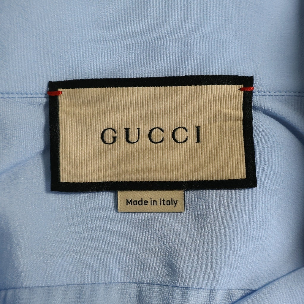 GUCCI(グッチ) 22SS Crepe De Chine Formal Shirt クルミボタン シルク長袖シャツ ライトブル‐ 672323