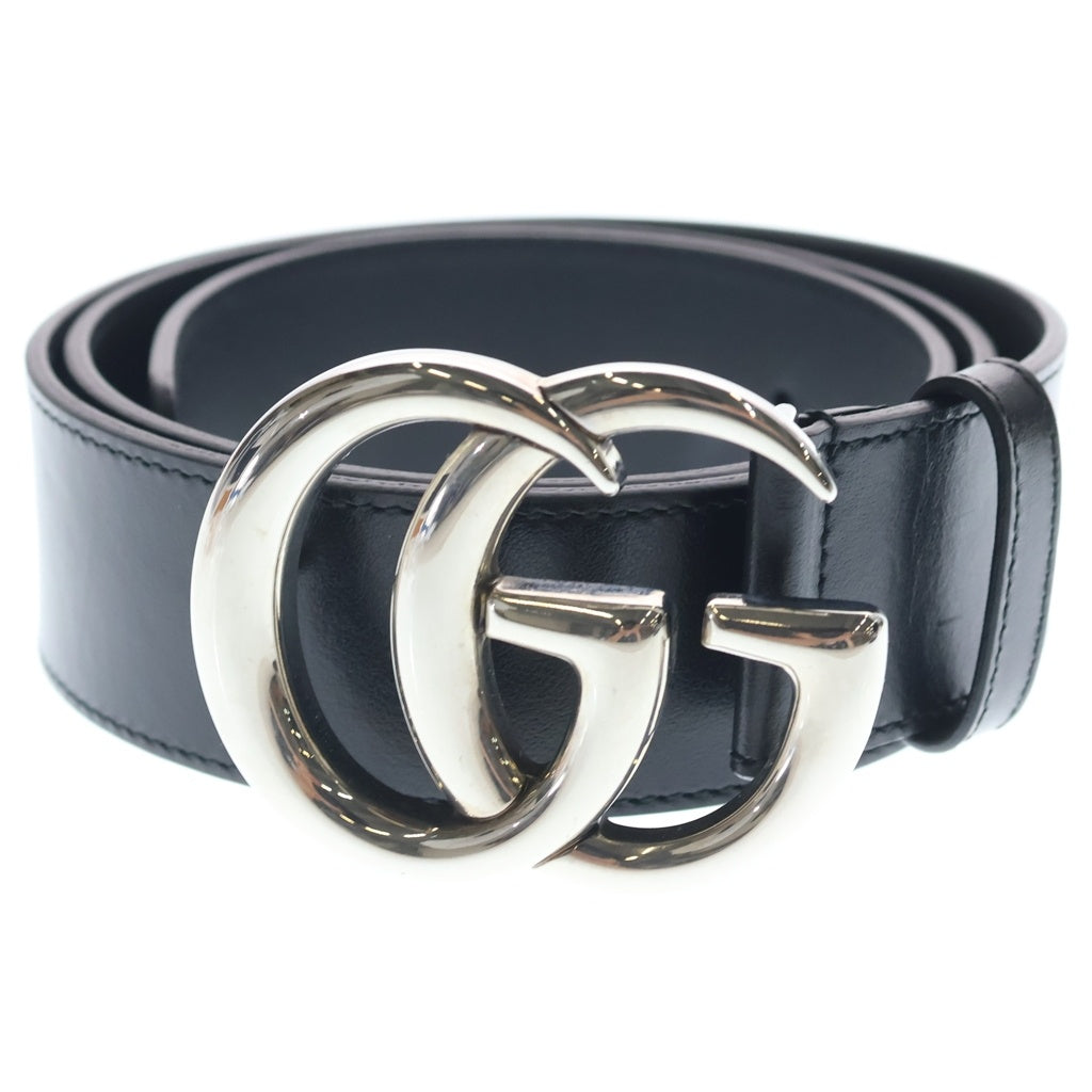 GUCCI(グッチ) Double G Belt ダブルG シルバーバックル レザーベルト ブラック 400593