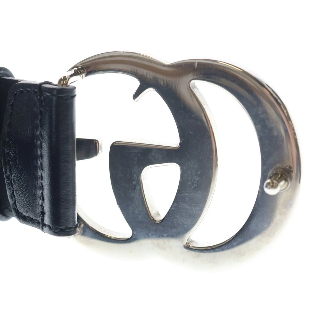 GUCCI(グッチ) Double G Belt ダブルG シルバーバックル レザーベルト ブラック 400593
