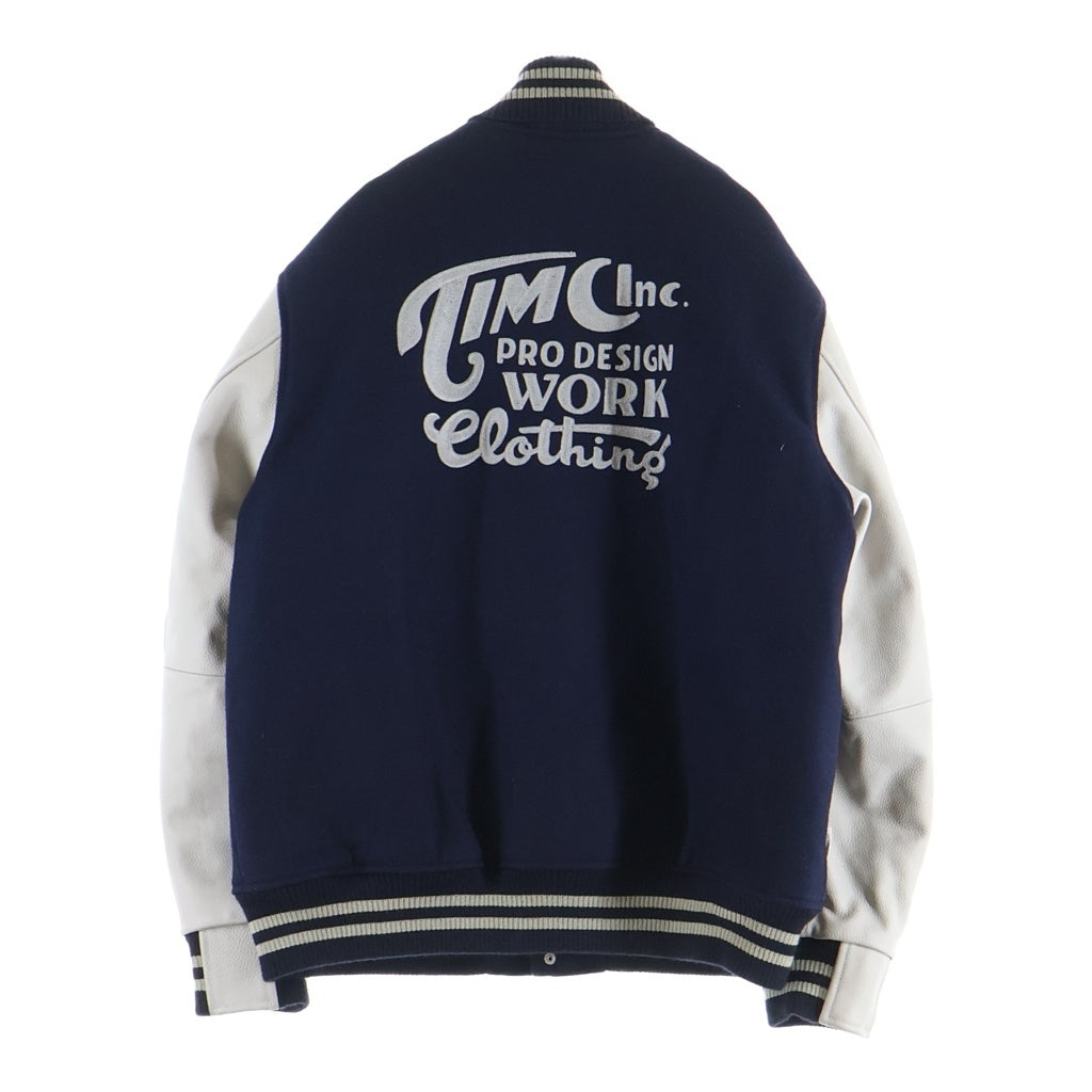 TOKYO INDIANS MC(トーキョー インディアンズ) Timc Inc. Anniv. Stadium Jacke アームカウレザー刺繍デザイン スタジアムジャケット ネイビー/グレー