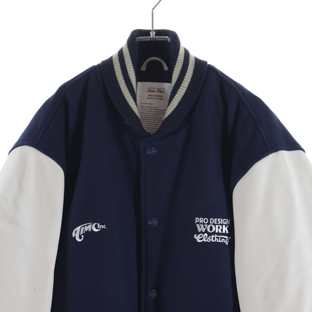 TOKYO INDIANS MC(トーキョー インディアンズ) Timc Inc. Anniv. Stadium Jacke アームカウレザー刺繍デザイン スタジアムジャケット ネイビー/グレー