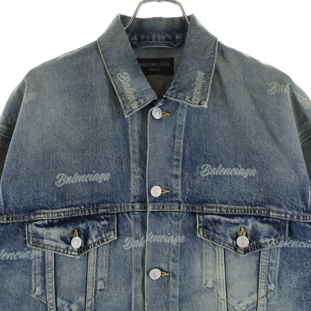 BALENCIAGA(バレンシアガ) Printed Denim Jacket 総柄 オーバーサイズデニムジャケット インディゴ 745037 TNW01
