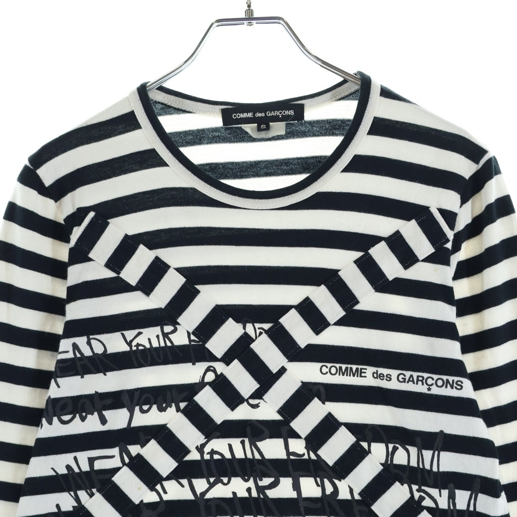 COMME des GARCONS(コムデギャルソン) 11SS AD2010 WEAR YOUR FREEDOM HORIZONTAL STRIPED TEE プリント ボーダー 長袖Tシャツ カットソー ホワイト GG-T057