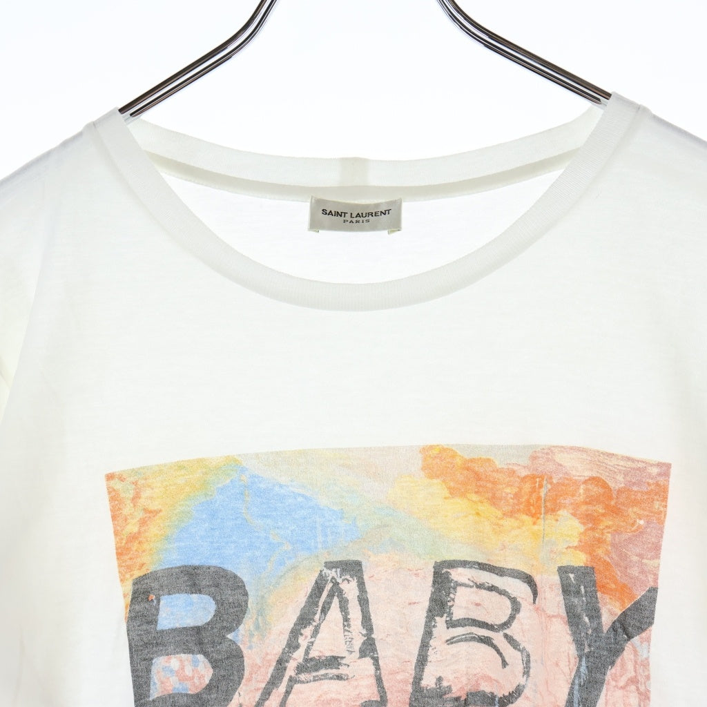 SAINT LAURENT PARIS(サンローランパリ) 16SS Hedi期 BABYプリント コットンクルーネックJ半袖Tシャツ カットソー ホワイト TK60 416625 Y2WW2 9008
