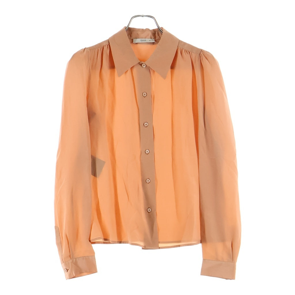 PRADA(プラダ) L/S Shirt ギャザー シルク ロングスリーブ 長袖シャツ オレンジ レディース