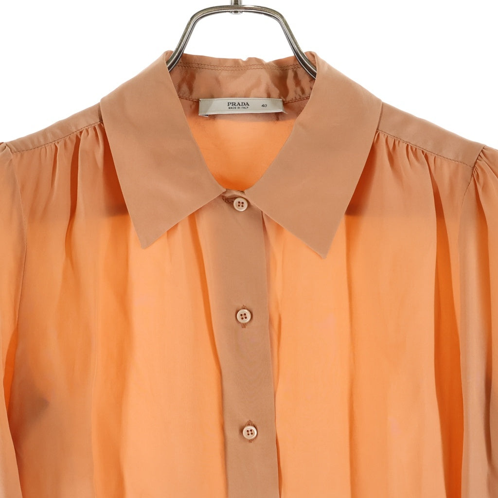 PRADA(プラダ) L/S Shirt ギャザー シルク ロングスリーブ 長袖シャツ オレンジ レディース