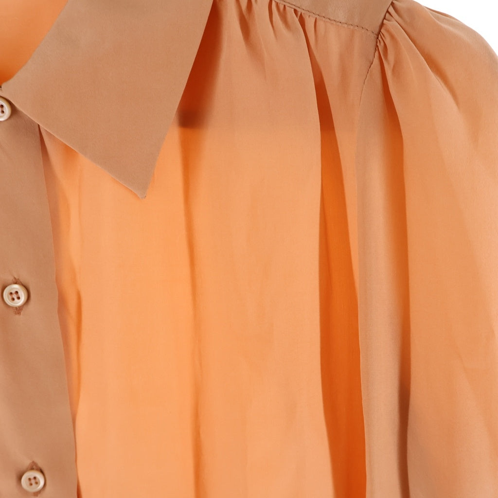 PRADA(プラダ) L/S Shirt ギャザー シルク ロングスリーブ 長袖シャツ オレンジ レディース