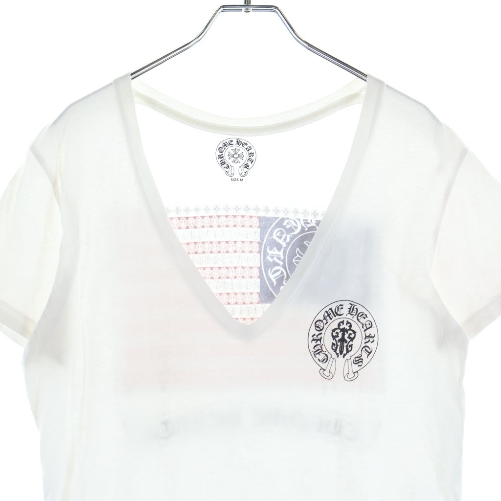 CHROME HEARTS(クロムハーツ) OLD Back American Flag Tee オールド バック アメリカン フラッグ Vネック 半袖Tシャツ カットソー ホワイト