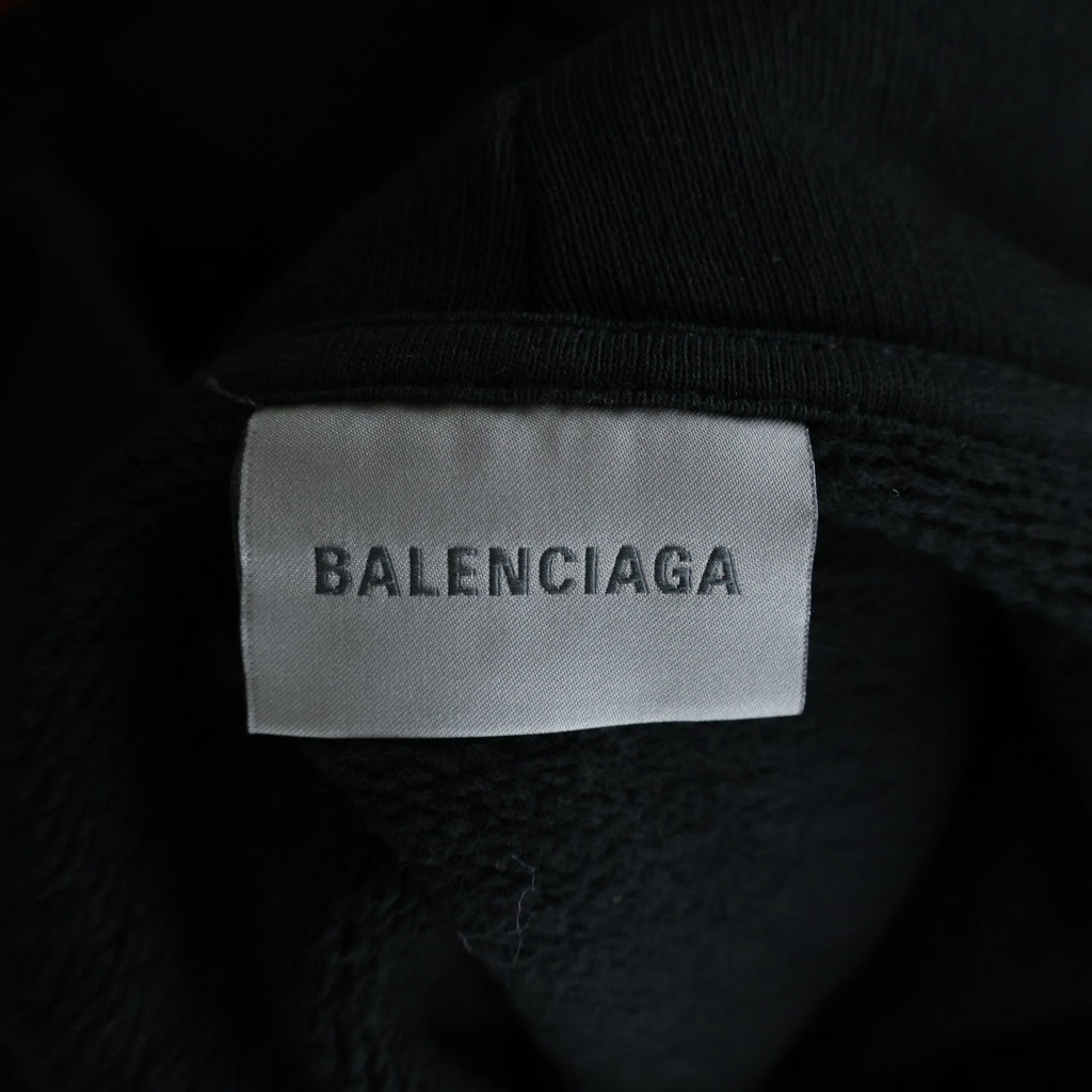 BALENCIAGA(バレンシアガ) 26SS Medium Fit Hoodie グラフィック プリント プルオーバーパーカー フーディ ブラック 851238 TUV09