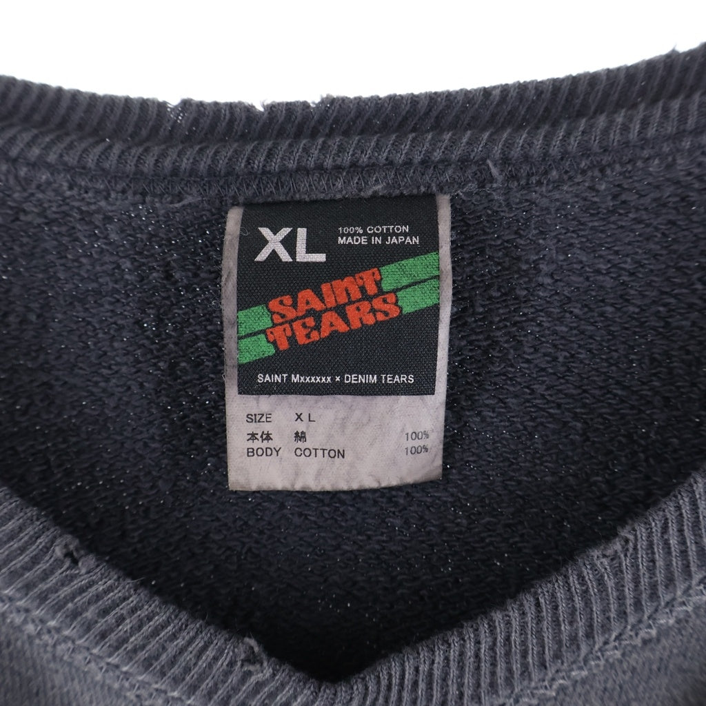 SAINT MICHAEL(セントマイケル) 24SS ×DENIM TEARS DT CRW SWEAT / ST.TEARS デニムティアーズ ダメージ加工 クルーネックスウェットトレーナー グレー SM-YS8-0000-C02