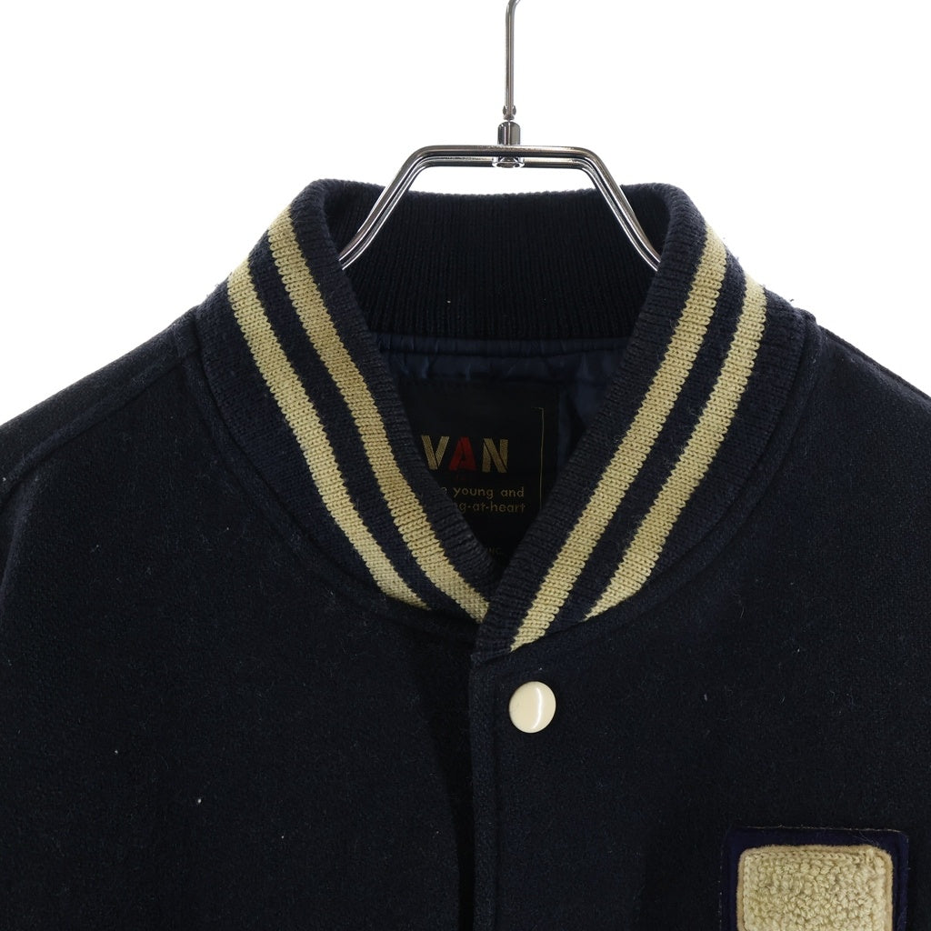 VAN(ヴァン) Leather Wool Stadium Jacket レザー ウール スタジャン ネイビー JW-10504