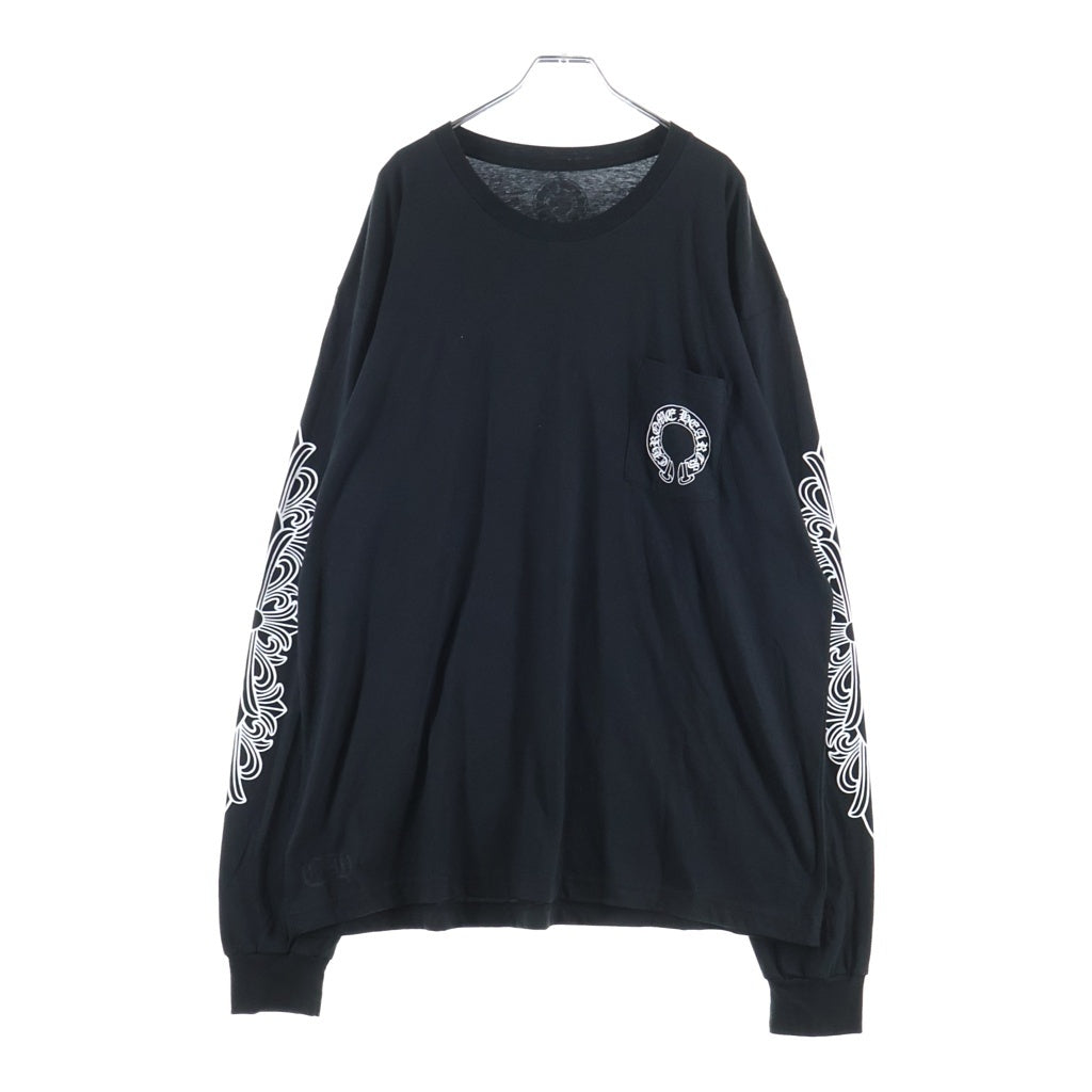CHROME HEARTS(クロムハーツ) CH L/S T-SHIRT アームフローラル バックホースシュープリント 長袖Tシャツ ロンT ブラック