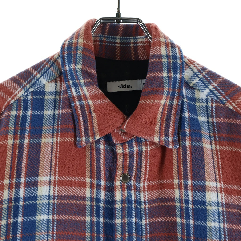 NO BRAND(ノーブランド) SIDE SERVICE (サイドサービス) Japnese Flannel Raw Edge Check L/S Shirt Jaket ロウエッジ ダメージ加工 シャツ レッド