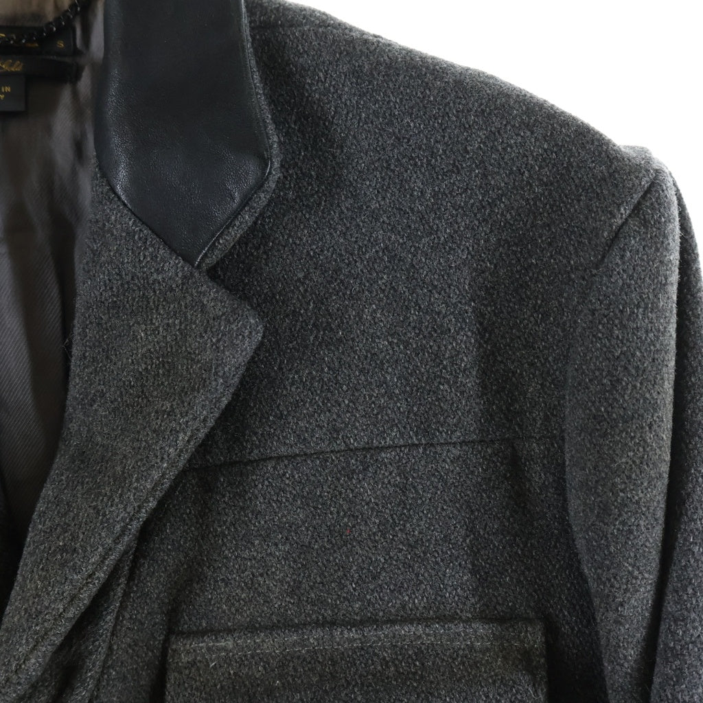 DIESEL BLACK GOLD(ディーゼルブラックゴールド) LEATHER COLLAR WOOL 5BJACKET レザー切り替え エルボーパッチ ウール ジャケット グレー