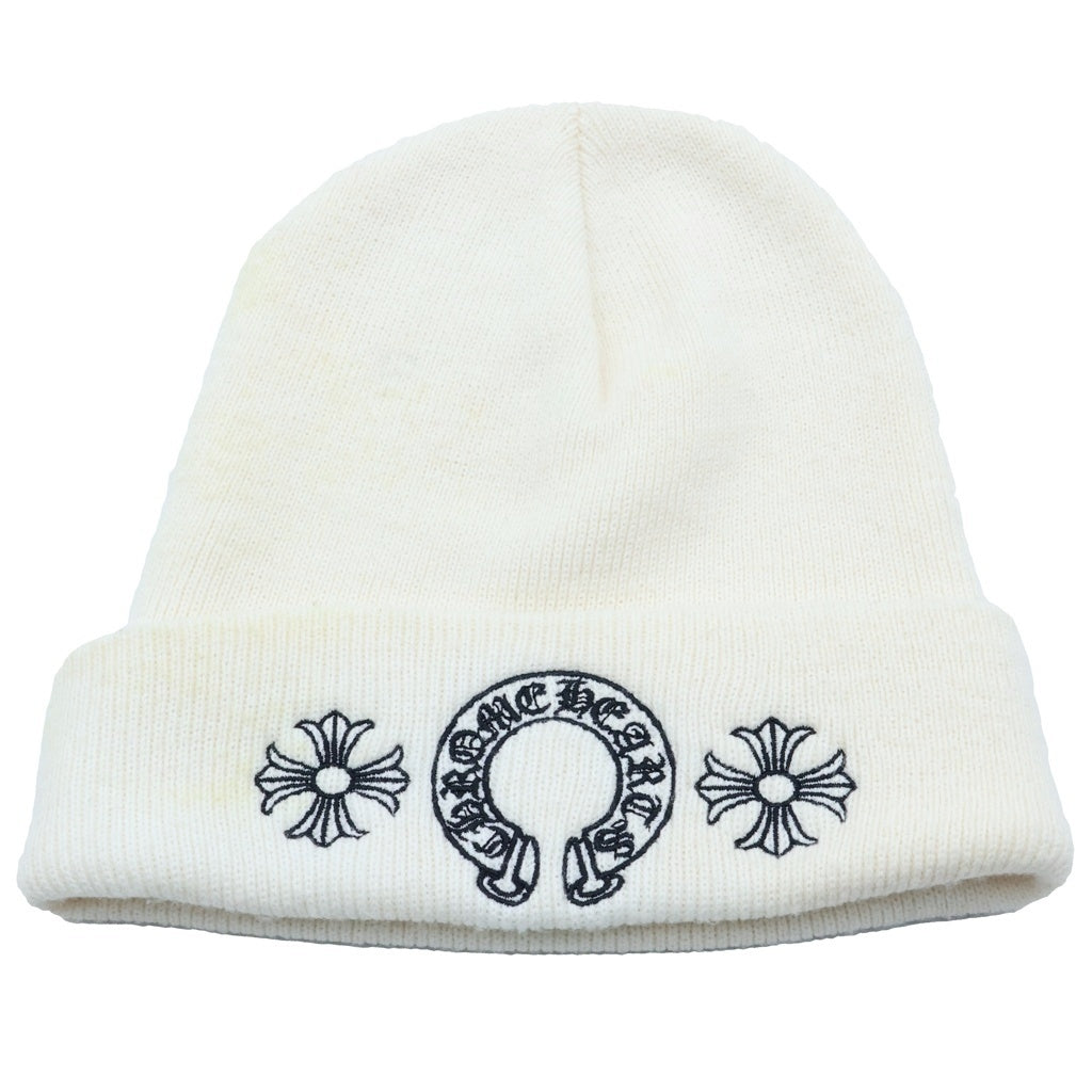 CHROME HEARTS(クロムハーツ) WATCH CAP ホースシュー CHプラス 刺繍 アクリルワッチ ビーニー ホワイト
