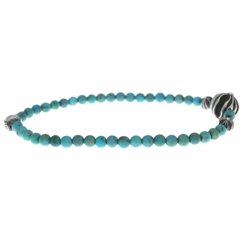 CHROME HEARTS(クロムハーツ) BEAD 4mm CHクロス ターコイズビーズ ブレスレット ブルー/シルバー