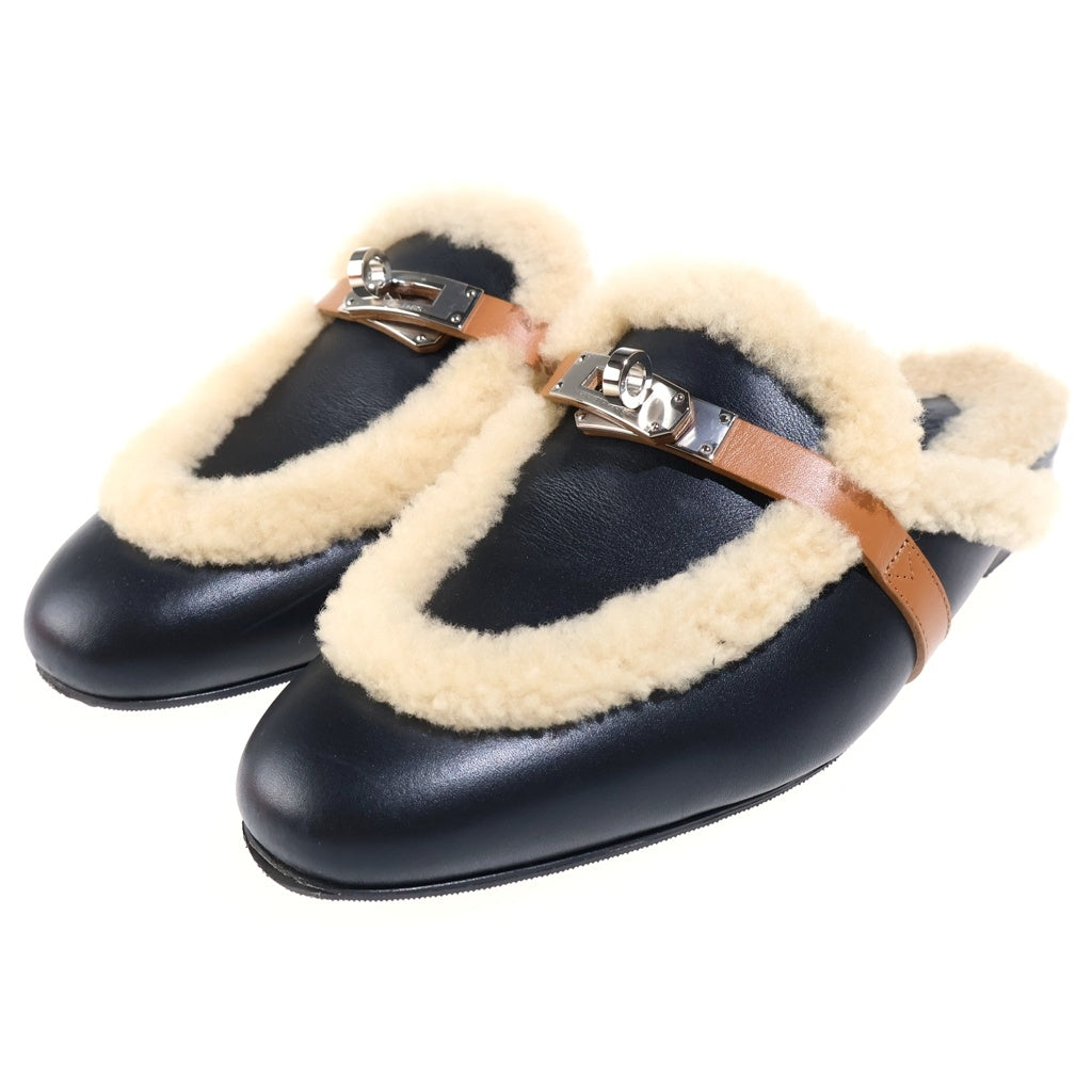 HERMES(エルメス) OZ Mouton Shoes オズ ムートン ミュール シューズ ブラック/ベージュ レディース