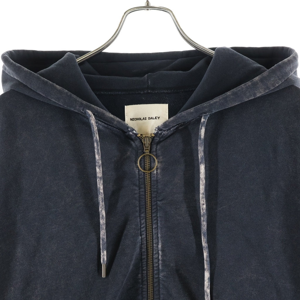 NO BRAND(ノーブランド) NICHOLAS DALEY 【ニコラスデイリー】 Rain Drop Zip Up Hoodie レインドロップ ダメージ加工 ジップアップスウェットパーカー フーディー ブラック