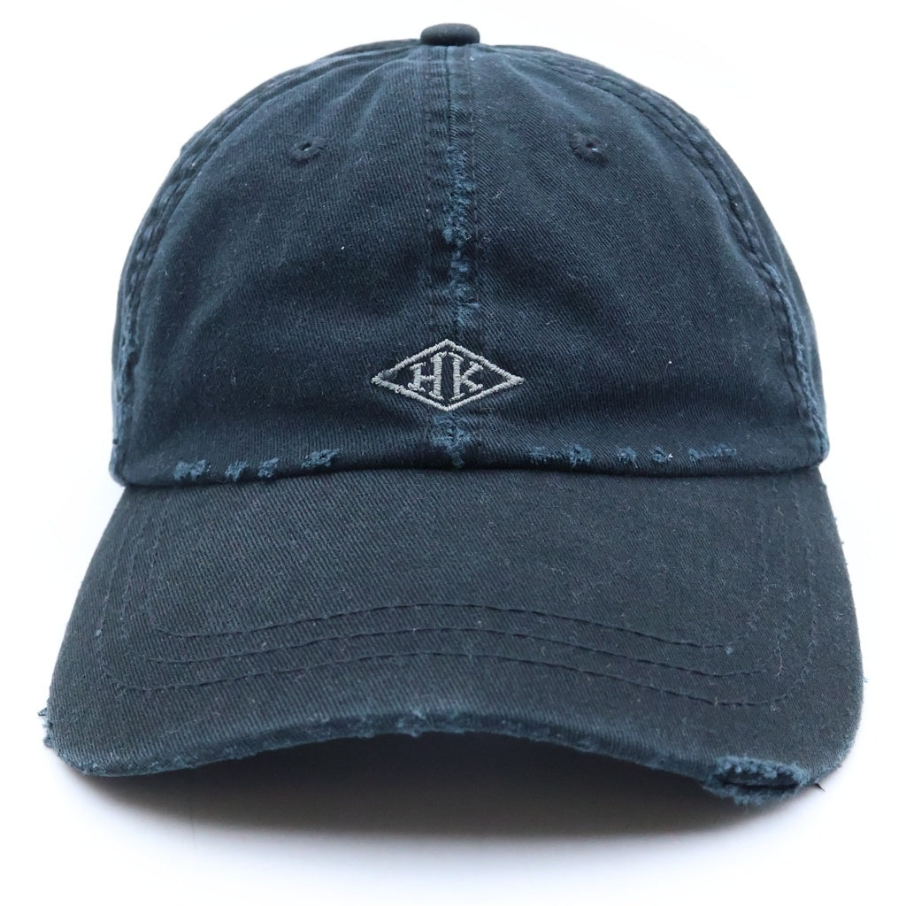 NO BRAND(ノーブランド) Han Kjobenhavn【ハン コペンハーゲン】 Distressed HK Diamond Embroidery Cap ダメージ加工 キャップ 帽子 ブラック