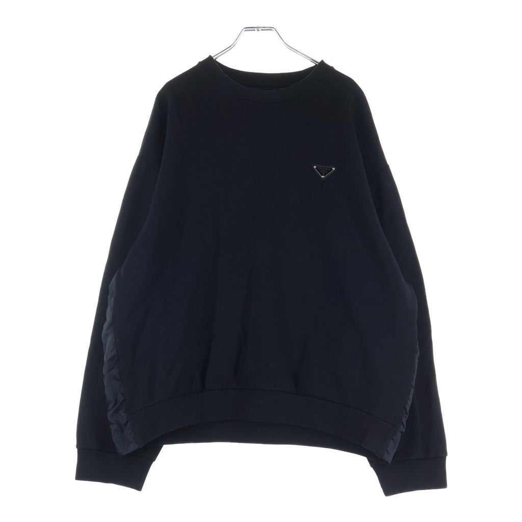 PRADA(プラダ) Re-Nylon Sweatshirt トライアングルロゴ ナイロン切替 クルーネックスウェットトレーナー ブラック UJL30A