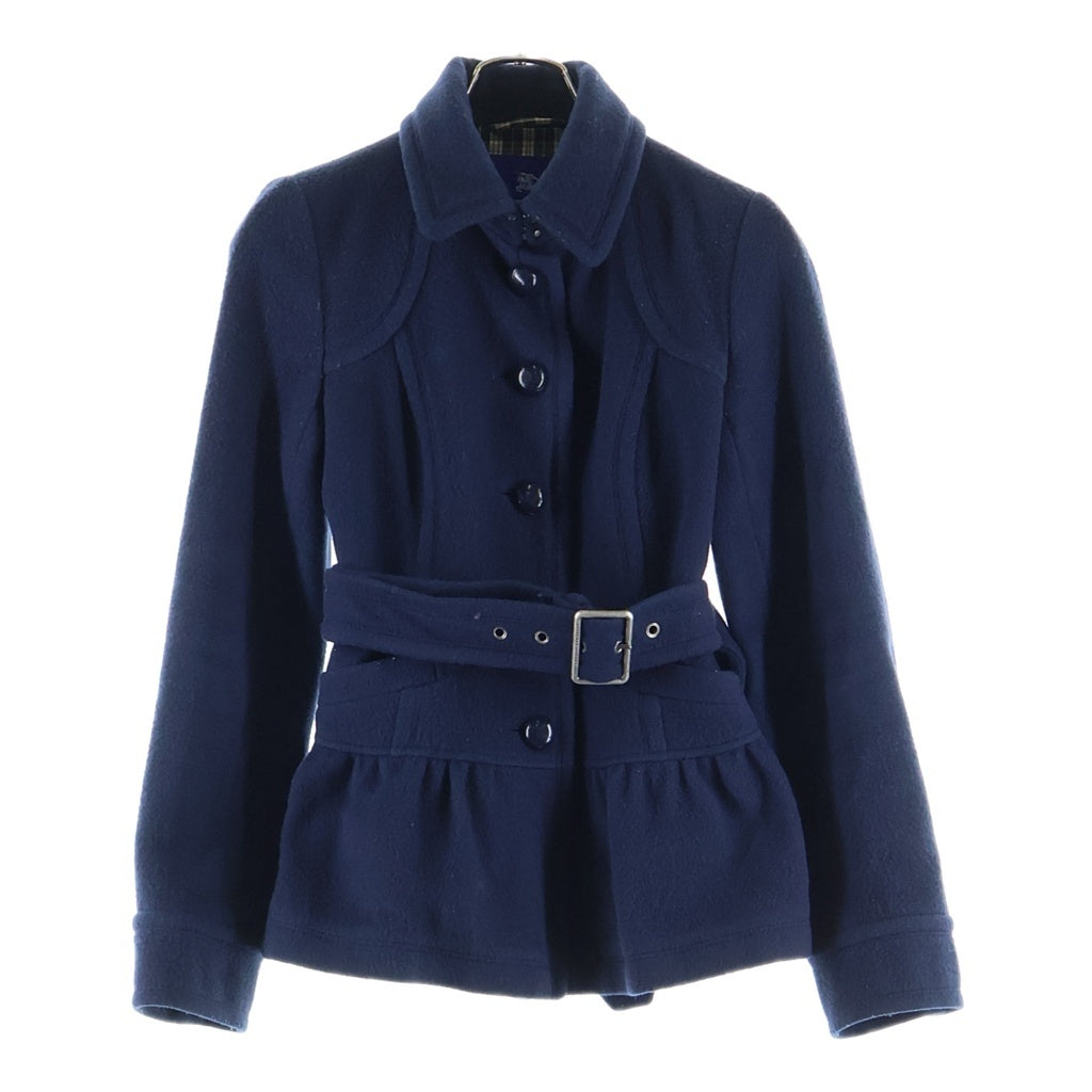 BURBERRY BLUE LABEL(バーバリーブルーレーベル) Wool Short Coat ロゴ刺繍 裏地チェック ウールショートコート ネイビー レディース E1B17-262-29