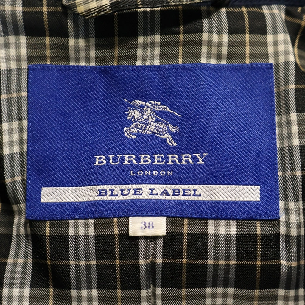 BURBERRY BLUE LABEL(バーバリーブルーレーベル) Wool Short Coat ロゴ刺繍 裏地チェック ウールショートコート ネイビー レディース E1B17-262-29