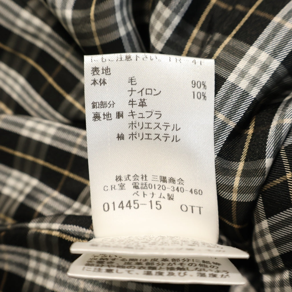 BURBERRY BLUE LABEL(バーバリーブルーレーベル) Wool Short Coat ロゴ刺繍 裏地チェック ウールショートコート ネイビー レディース E1B17-262-29