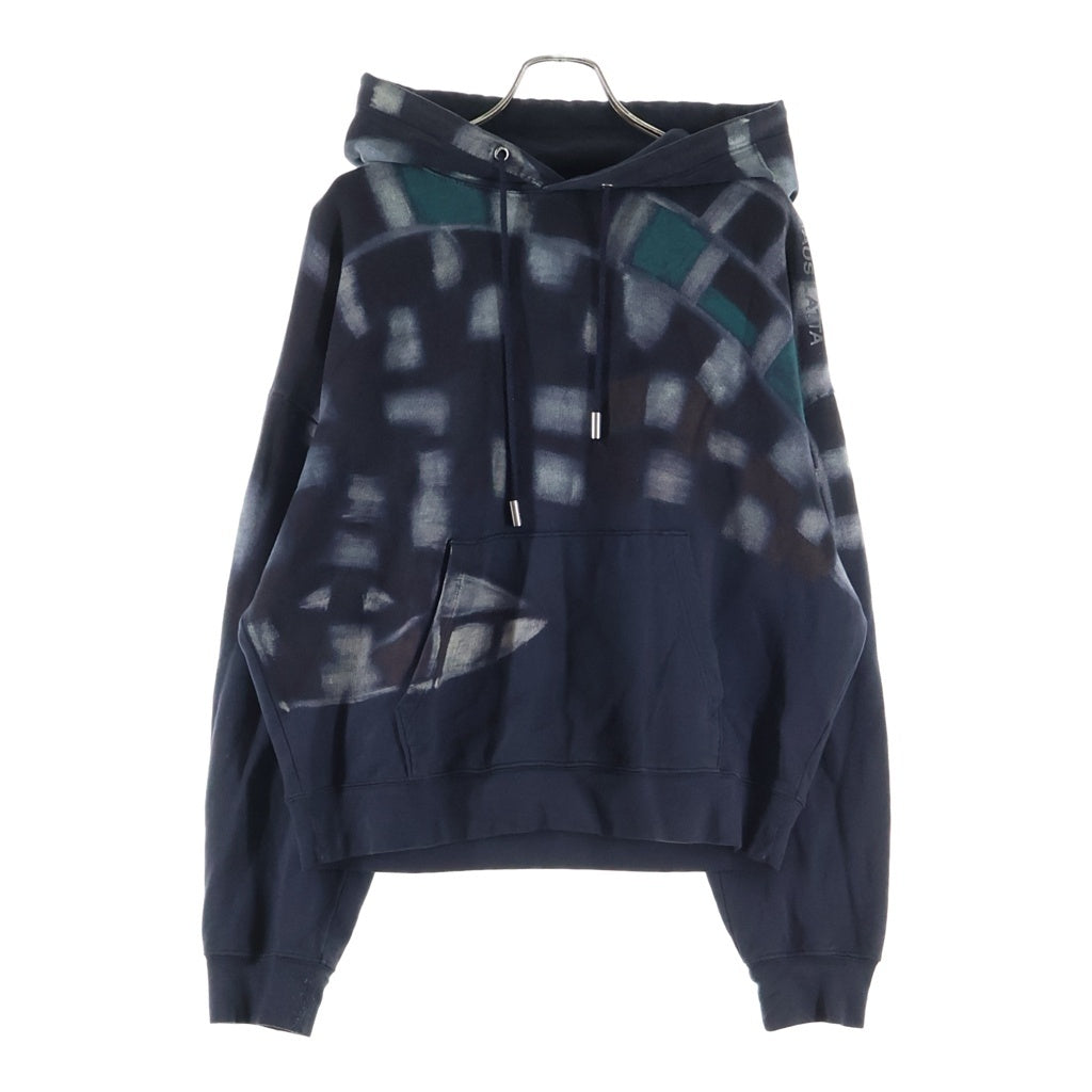 NO BRAND(ノーブランド) ECKHAUS LATTA HOODIE/PORCUPNE エコーズラッタ チェックデザイン プルオーバーパーカー フーディー ネイビー