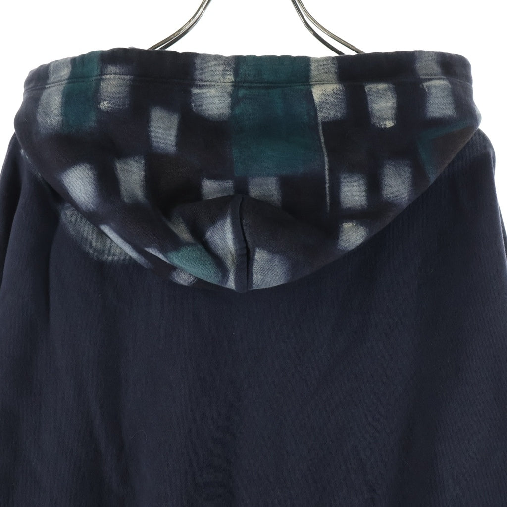 NO BRAND(ノーブランド) ECKHAUS LATTA HOODIE/PORCUPNE エコーズラッタ チェックデザイン プルオーバーパーカー フーディー ネイビー