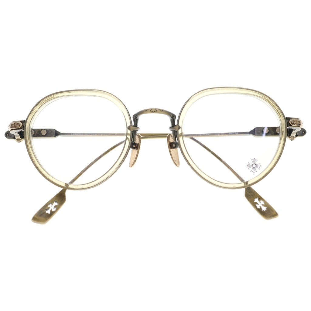CHROME HEARTS(クロムハーツ) SEX T-9 クリアレンズ クロステンプルラウンドメタルフレーアイウェア 眼鏡 ゴールド