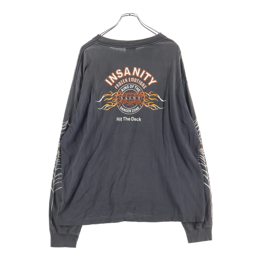 SAINT MICHAEL(セントマイケル) 25SS INSANITY ML LS TEE フレイムロゴ ダメージ加工 長袖Tシャツ ロンT グレー SM-HR8-0000-C41