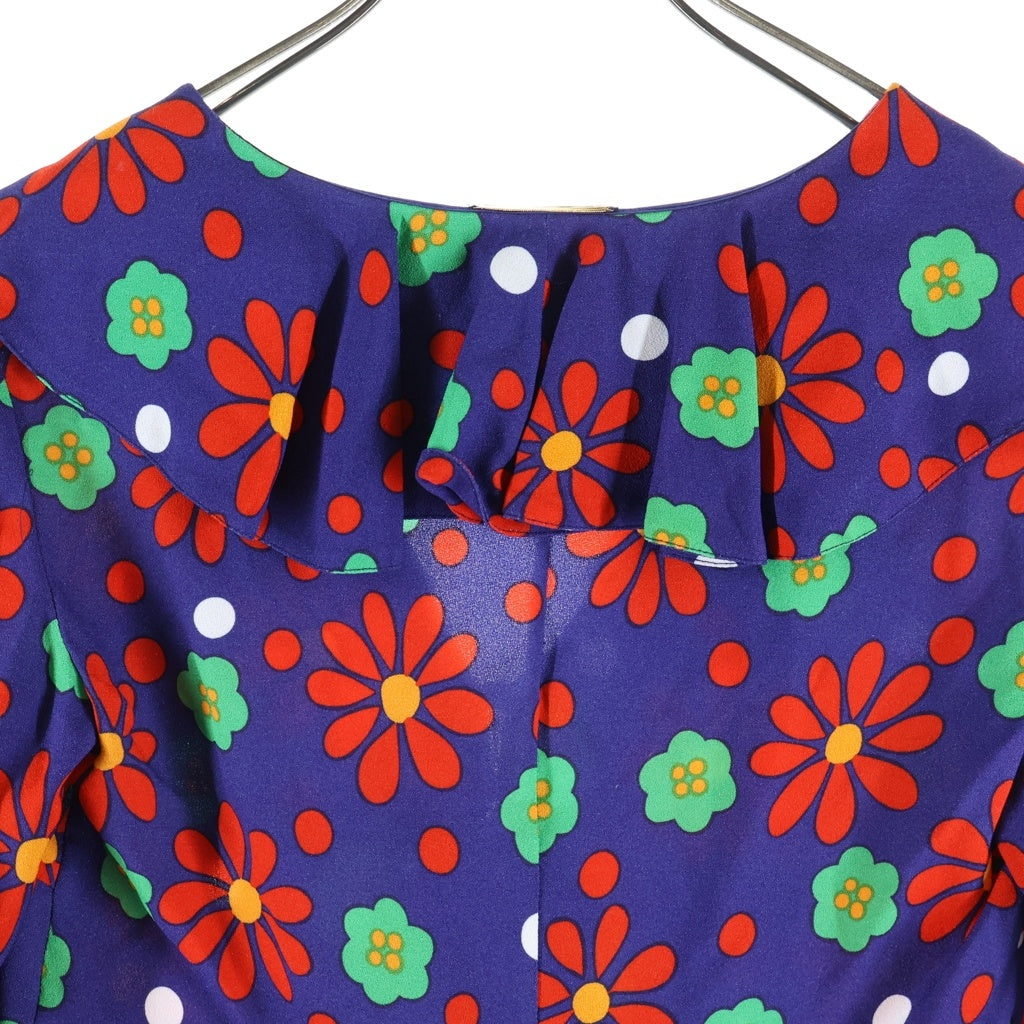 SAINT LAURENT PARIS(サンローランパリ) Blue Rouge Vert Ruffled Floral Printed Crepe Blouse ブルー ルージュ ヴェール ラッフル フローラルプリント ブラウス レディース 681875 Y5E54