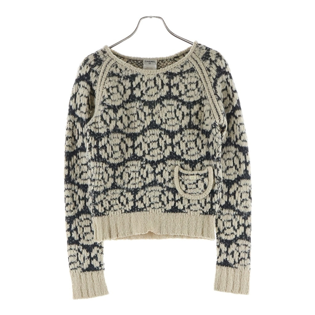 CHANEL(シャネル) 01AW Pocket Knit Sweater ポケット付き ニット セーター アイボリー/グレー レディース P18400V00996