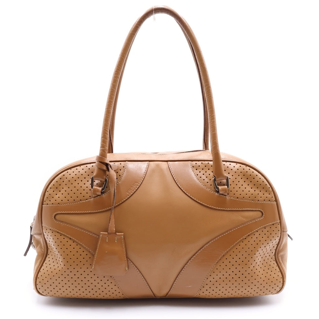 PRADA(プラダ) 00SS ARCHIVE LETHER PUNCHING HANDBAG レザー パンチング 2WAY ハンドバッグ ショルダーバッグ ブラウン