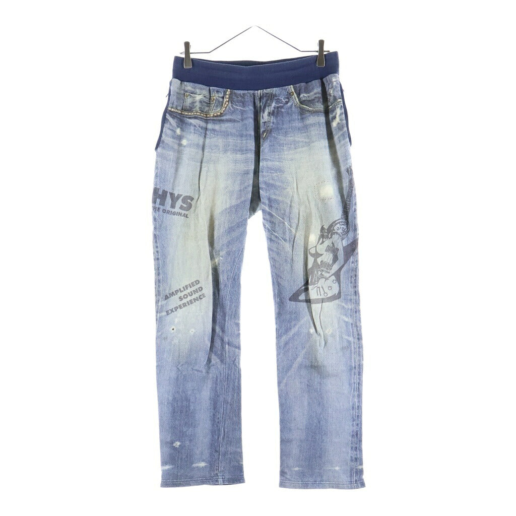 HYSTERIC GLAMOUR(ヒステリックグラマー) GUITAR GIRL ギターガール 転写プリント スウェットパンツ インディゴ レディース 02221CP07