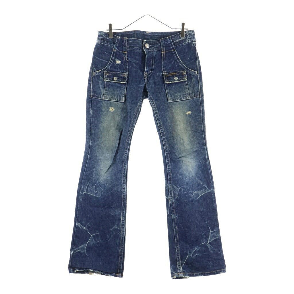 HYSTERIC GLAMOUR(ヒステリックグラマー) 00s KLNKY JEANS ダメージ加工 フロントボタンフライ フレア デニムパンツ インディゴ 2AP-4313