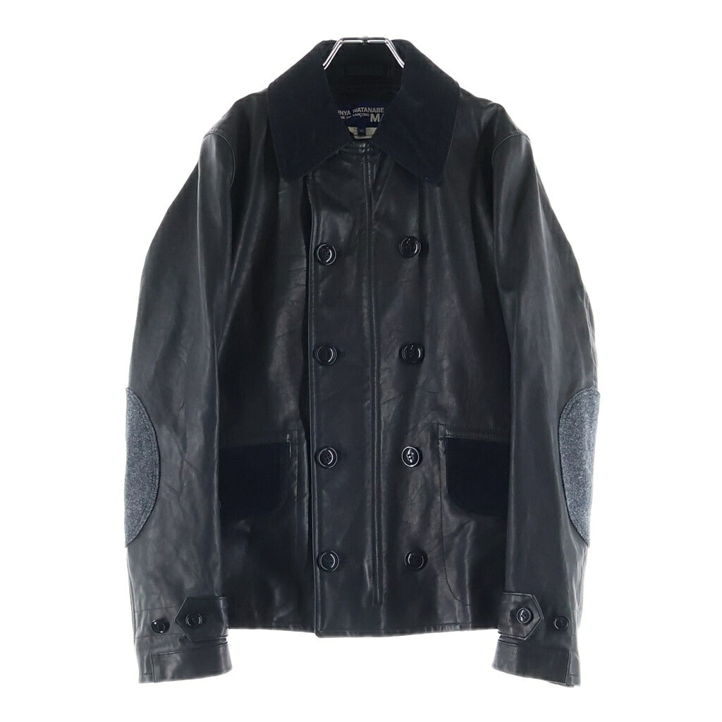 JUNYA WATANABE COMME des GARCONS(ジュンヤワタナベ コムデギャルソン) 11AW AD2011 ウールメルトン切替 レザーカーコート ブラック WH-J018
